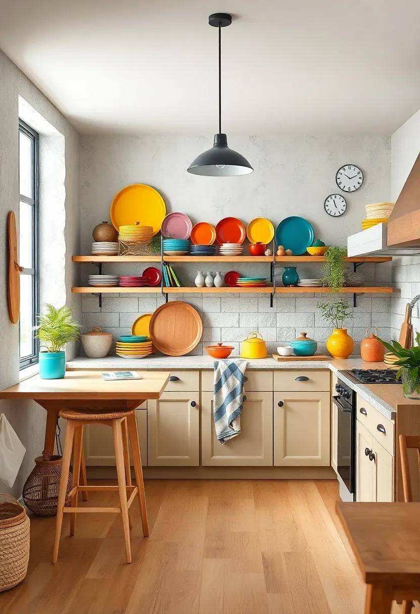 colorful Dishware: use a collection of colorful dishes or pottery to add vibrancy and a joyful pop of color to the space