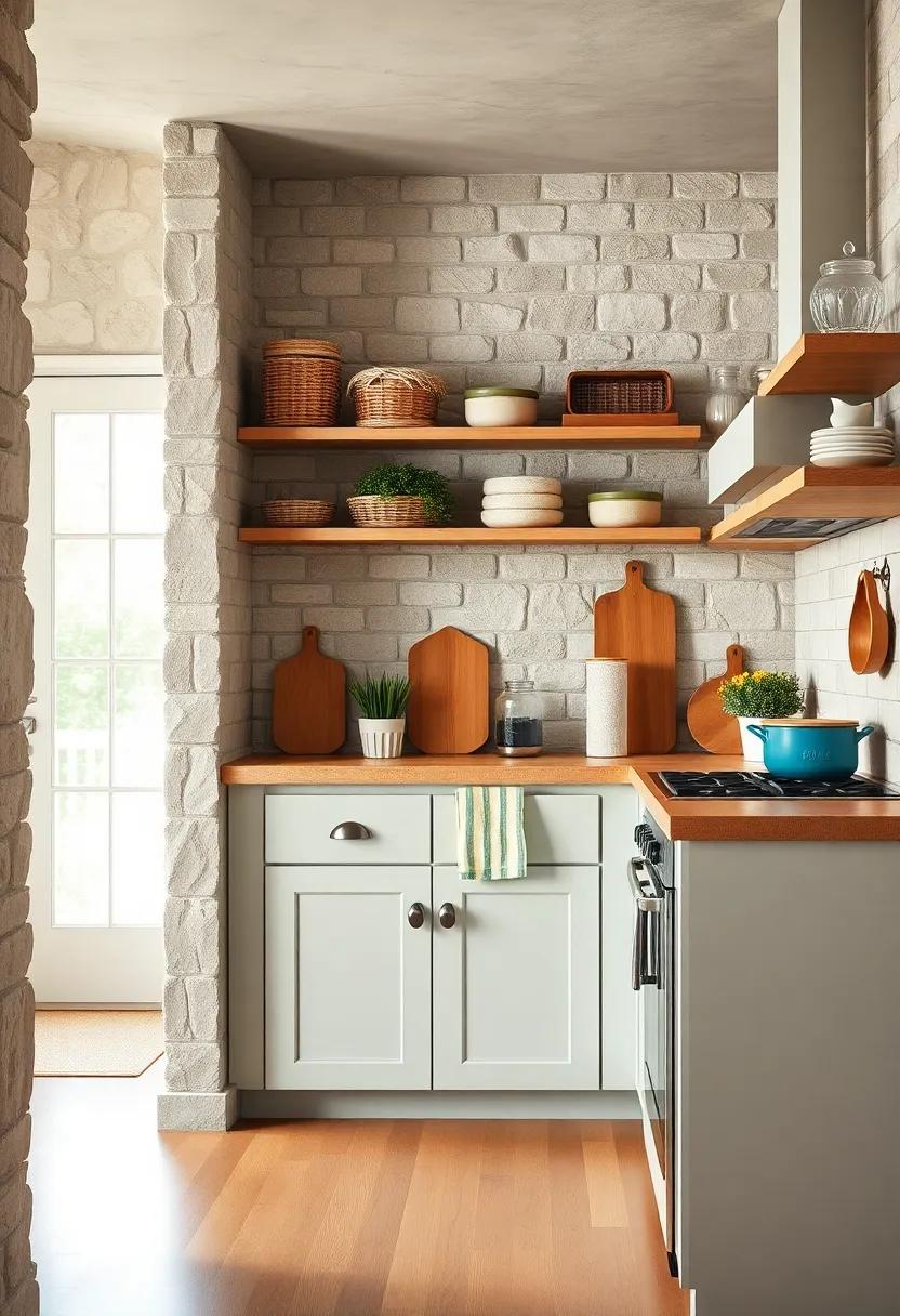 Efficient Storage: Incorporate charming storage solutions, like wicker baskets or vintage crates, to keep your kitchen organized and clutter-free