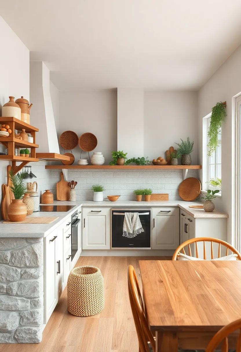 Nature-inspired Elements: Incorporate wooden accents, woven baskets, or stone decor to connect your kitchen with the natural world