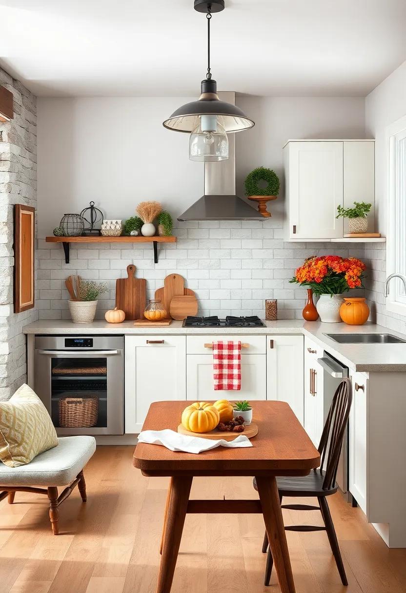 Seasonal Decor: Rotate seasonal decorations such as pumpkins in fall or fresh flowers in spring to keep the kitchen feeling fresh and lively