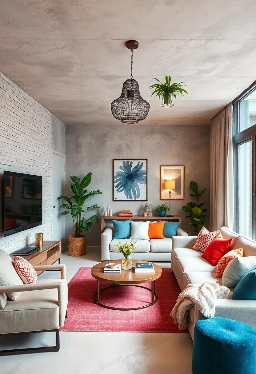 Make Use of the Ceiling: Hanging plants or decor from the ceiling can add charm and dimension without taking away from your floor area