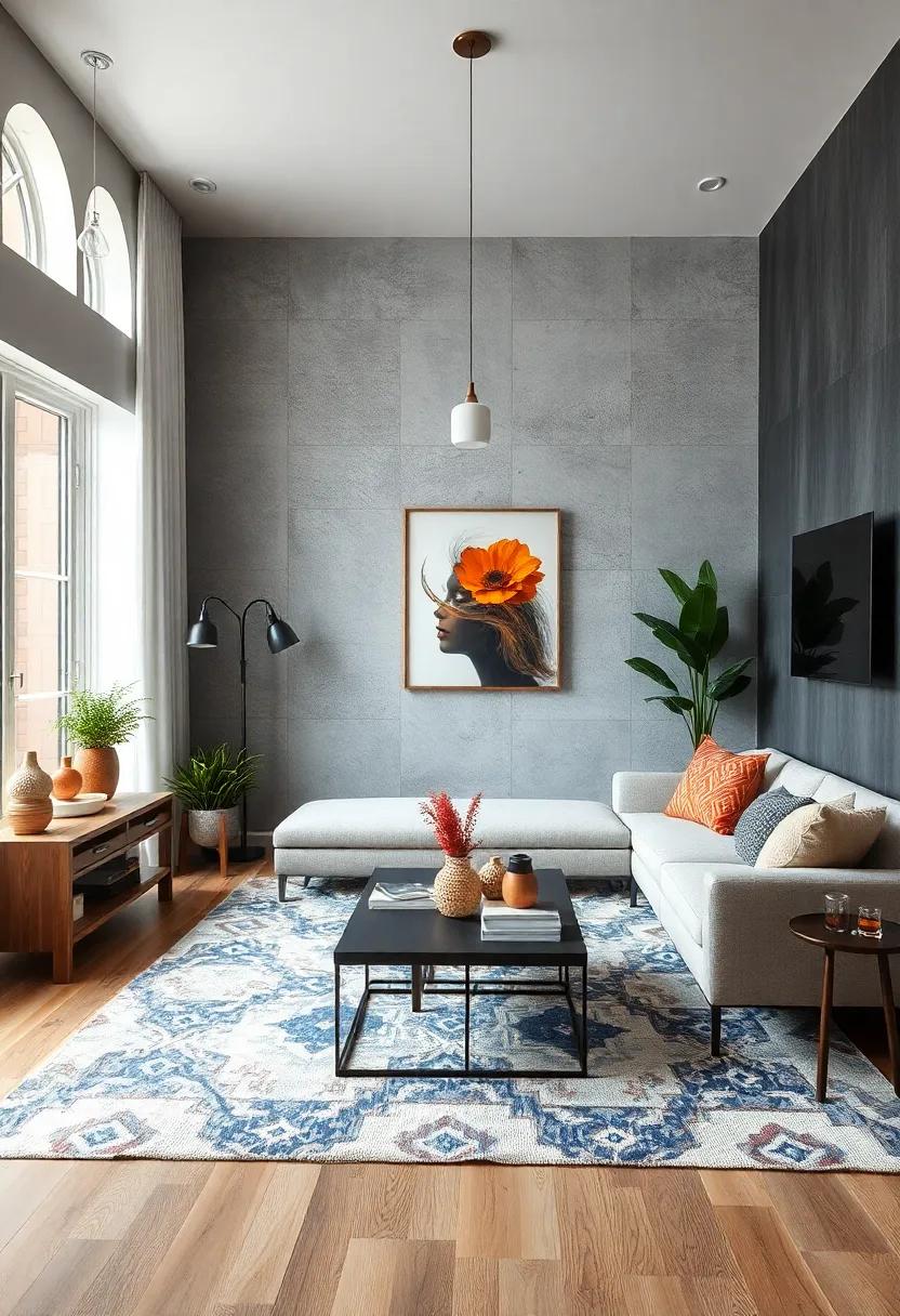 Define Zones with rugs: Use area rugs to distinguish different areas within your living room,creating a sense of organization and purpose