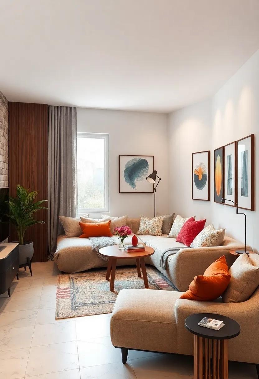 Incorporate a Daybed: A daybed can function as both a couch and a sleeping area for guests, making it an ideal dual-purpose piece for small living rooms