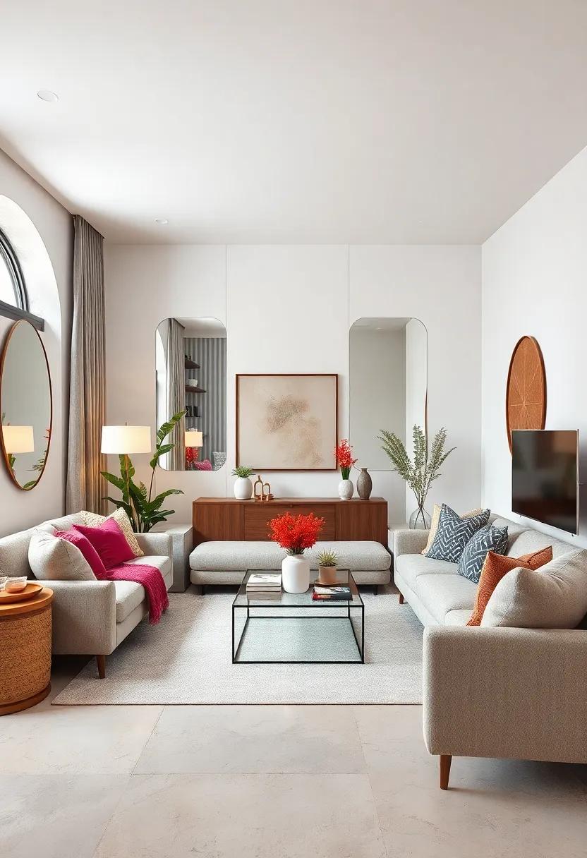 Incorporate Mirrors: Strategically place mirrors to reflect light and create an illusion of depth, making your small living room appear larger