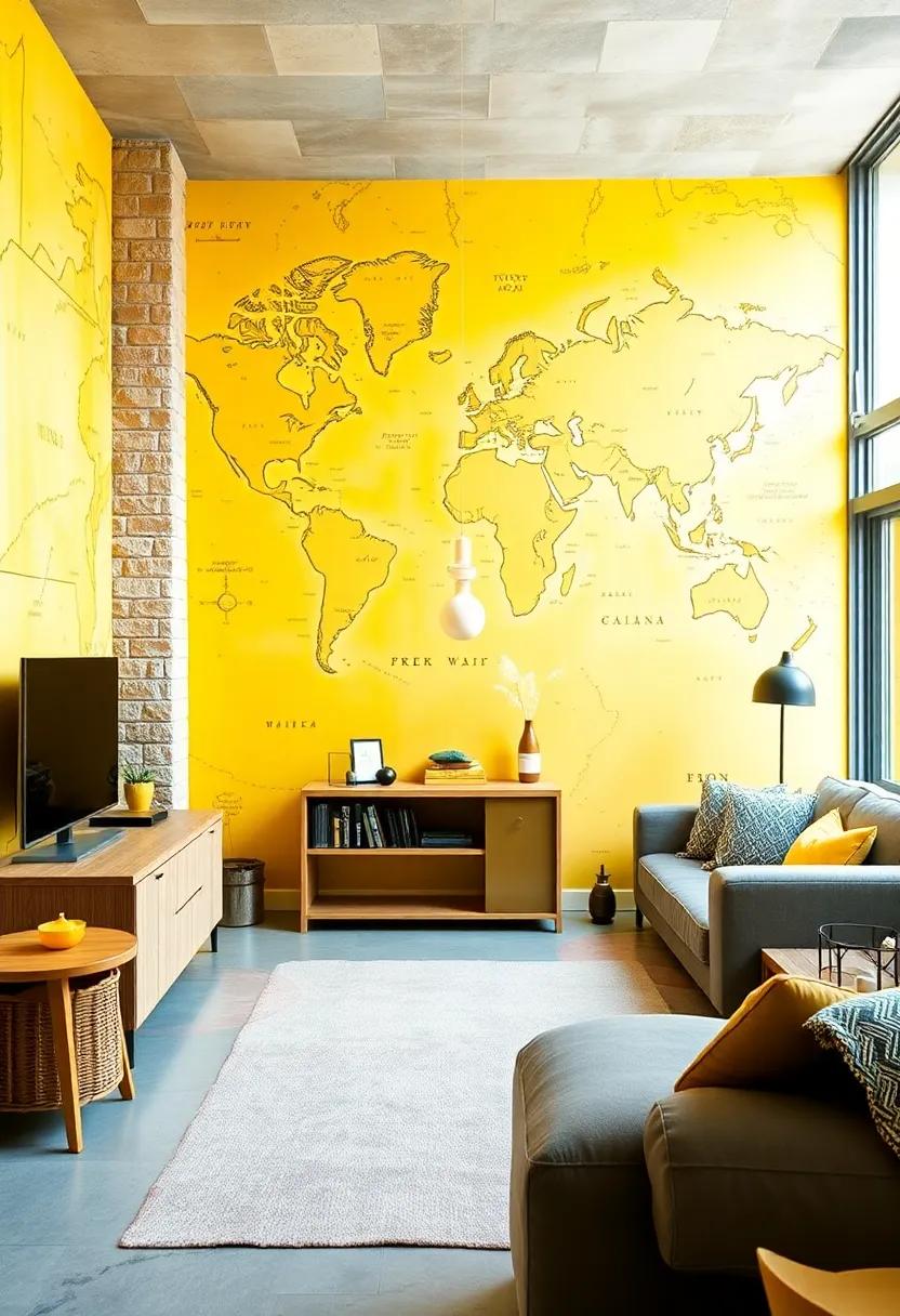 Adventure Map Wallpaper: Opt for yellow-toned adventure maps wallpaper to inspire exploration while brightening the walls