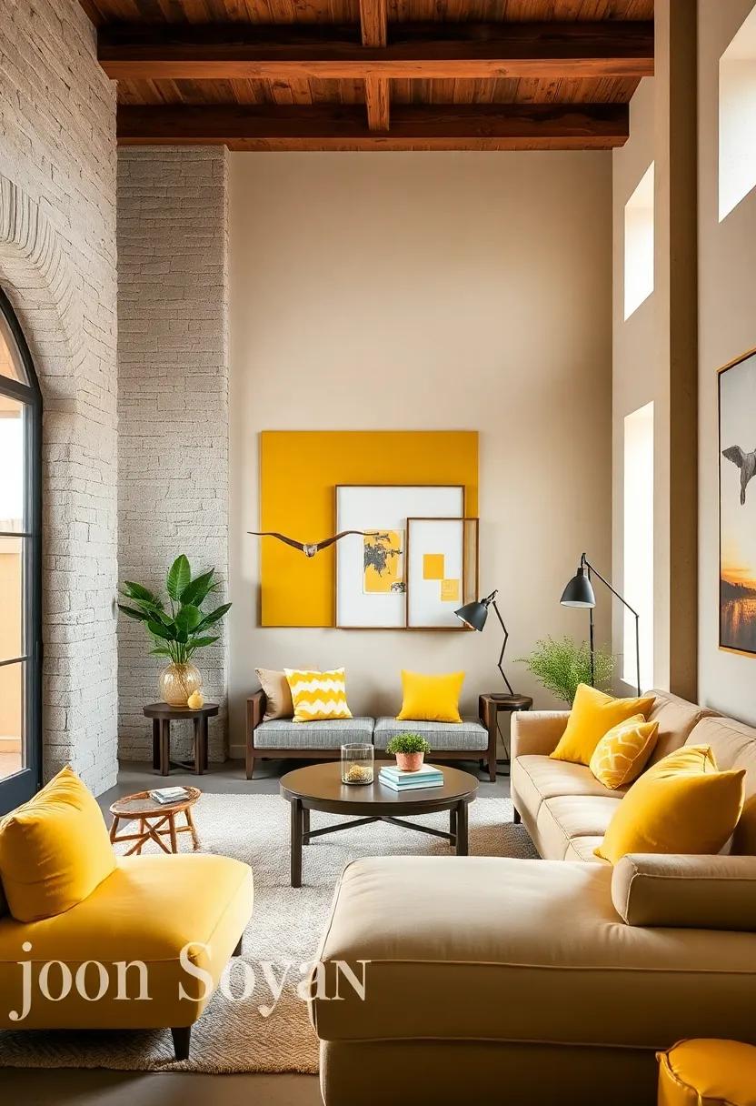 Bright Yellow accents: Incorporate yellow accent pillows, cushions, or throws to infuse warmth without overwhelming the color scheme