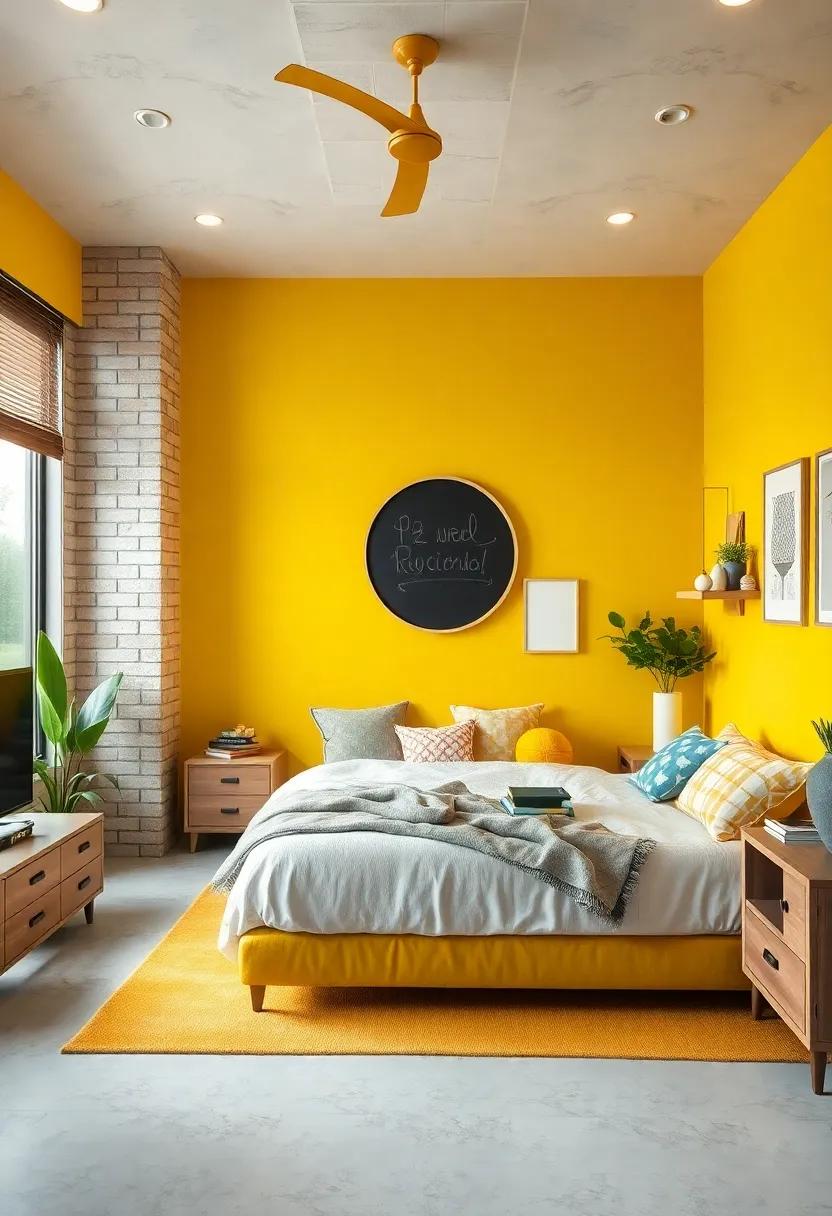 Chalkboard Yellow Accent Wall: Create a chalkboard paint accent wall in a yellow hue for a spot where creativity and learning can flourish