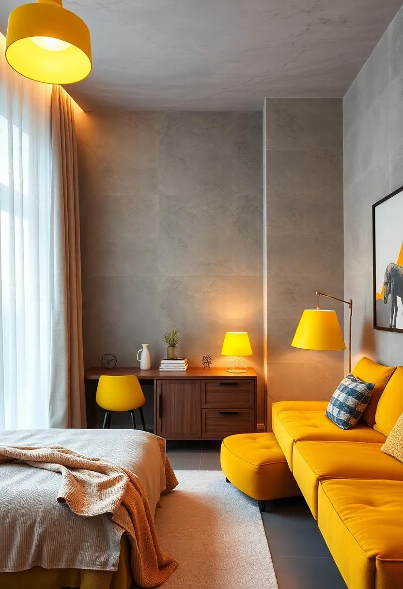 Funky Yellow Lamps: Invest in quirky yellow lamps that provide both illumination and a playful element to the room's décor