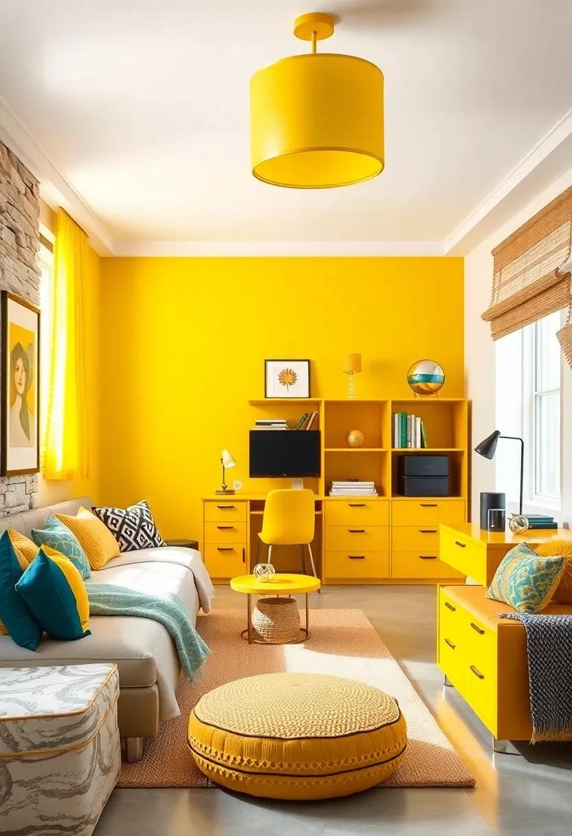 Statement Yellow Furniture: Choose bold yellow furniture pieces, like a desk or bookshelf, that stand out and set the tone for a vibrant room