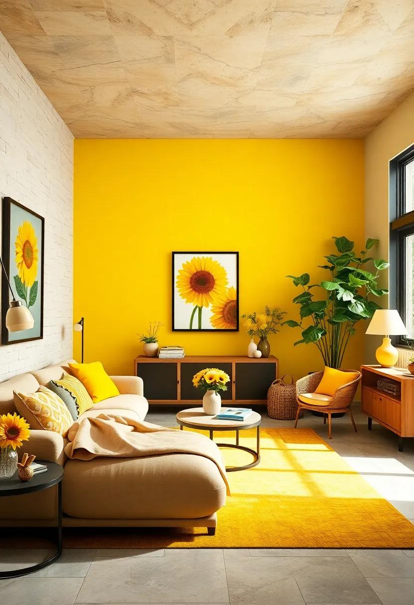 Sunflower Theme: Go wild with a sunflower theme by integrating floral artwork and real or faux sunflowers for a cheerful touch