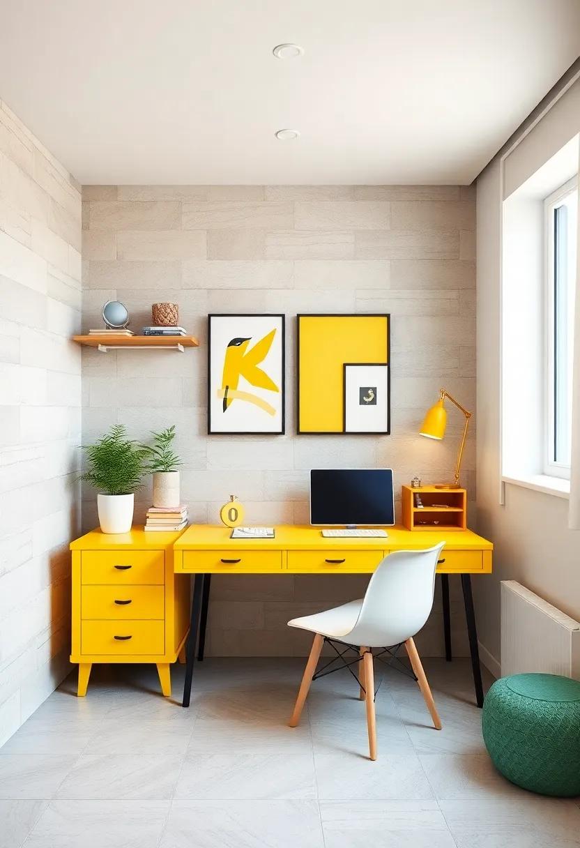 Unique yellow Desk: Choose a vintage or modern yellow desk that serves as a vibrant base for homework and creative projects
