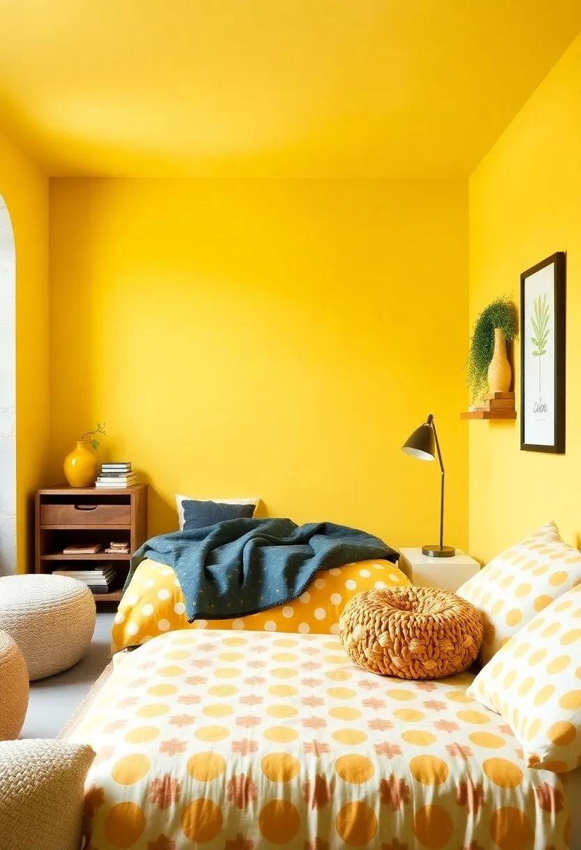 Yellow Polka Dot Bedding: Opt for playful polka dot bedding to bring in elements of fun and whimsy, creating a cozy haven for bedtime stories