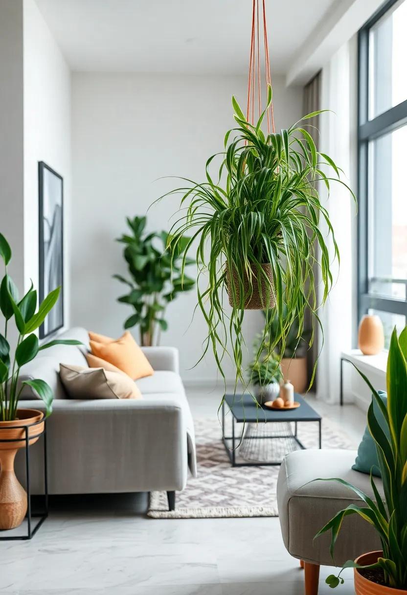 Spider Plant: Renowned for its⁢ air-purifying prowess, the‍ spider‍ plant produces adorable⁣ “baby” offshoots that cascade⁢ elegantly⁤ from hanging pots