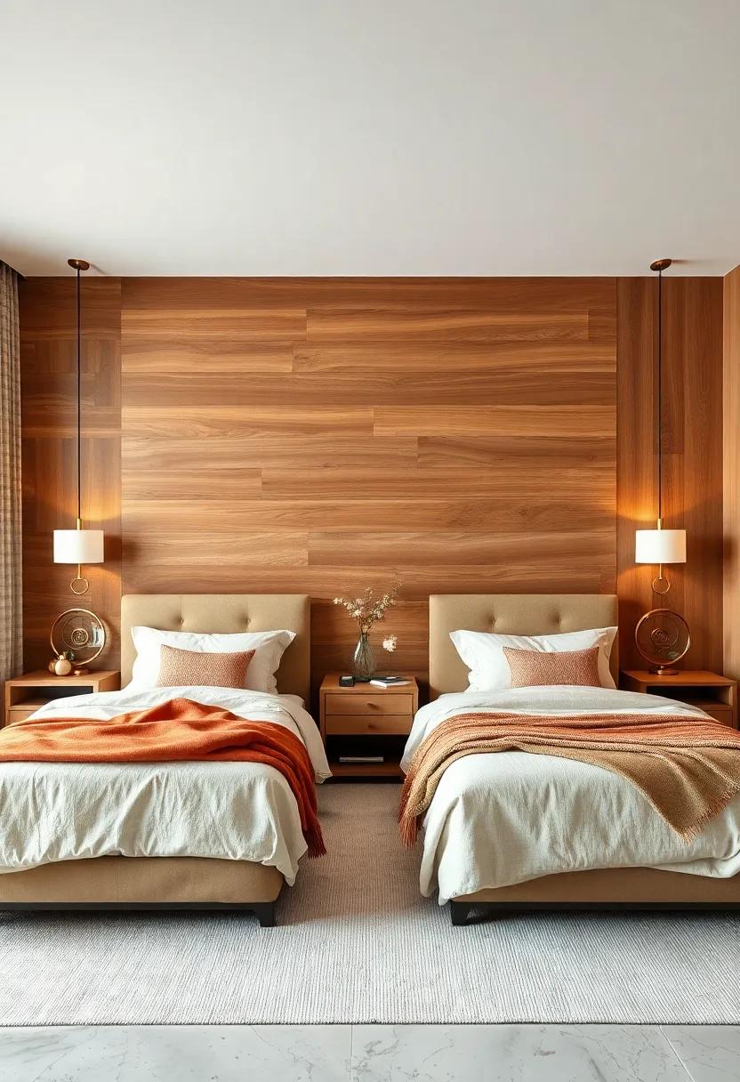 A‍ sleek, ‍modern design⁢ featuring a wooden accent wall and matching nightstands, blending‌ sophistication with nature-inspired warmth