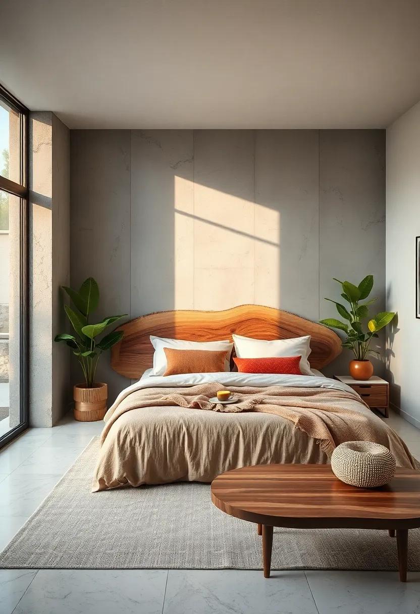 An enchanting space decorated with a live-edge ‌wood headboard, adding an organic touch that sparks curiosity ⁤and ​conversation
