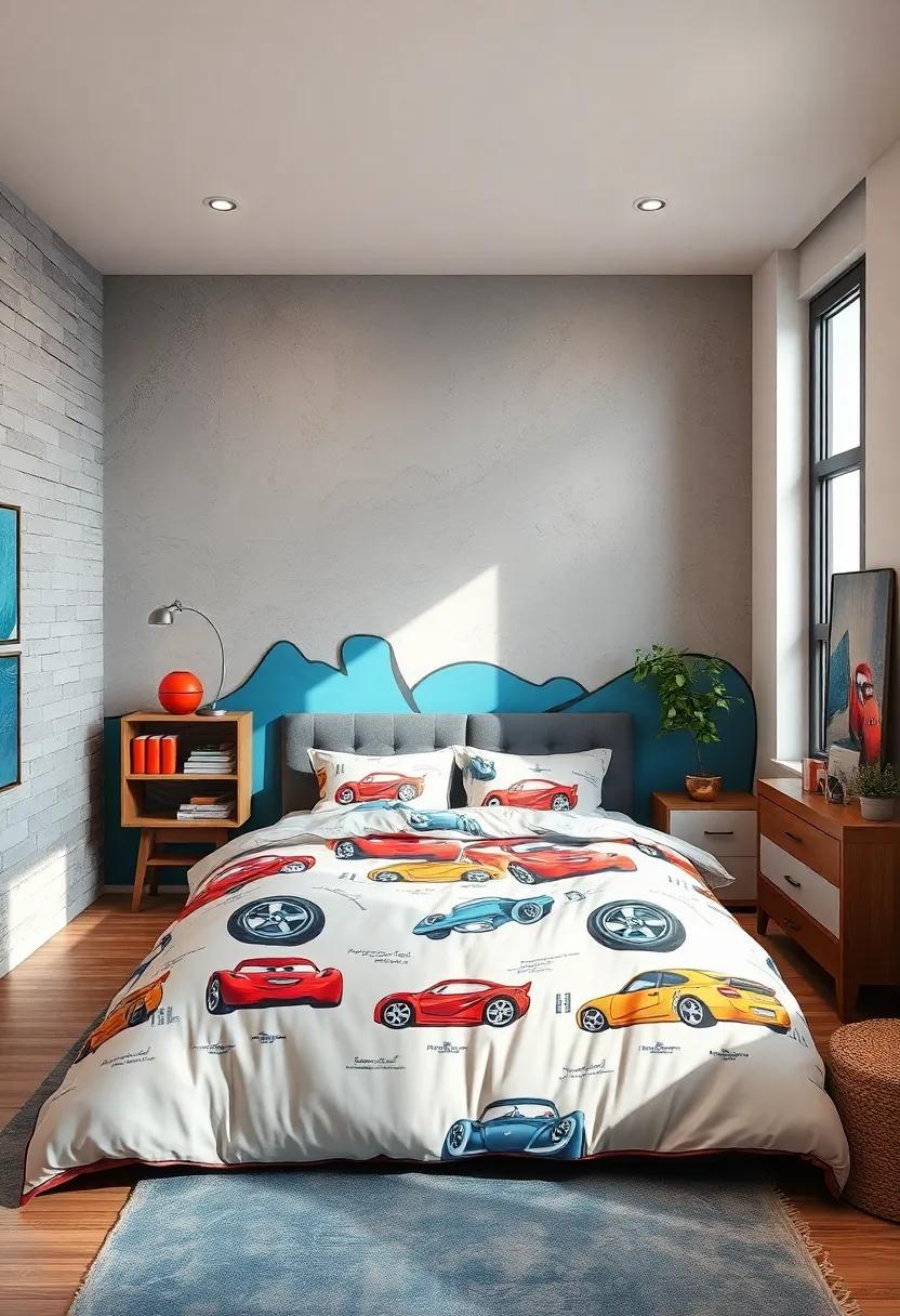 Car-Themed Bedding: Choose bedding adorned with classic ⁤cars⁢ or sleek⁢ sports ‌cars to⁣ make bedtime feel like a pit​ stop