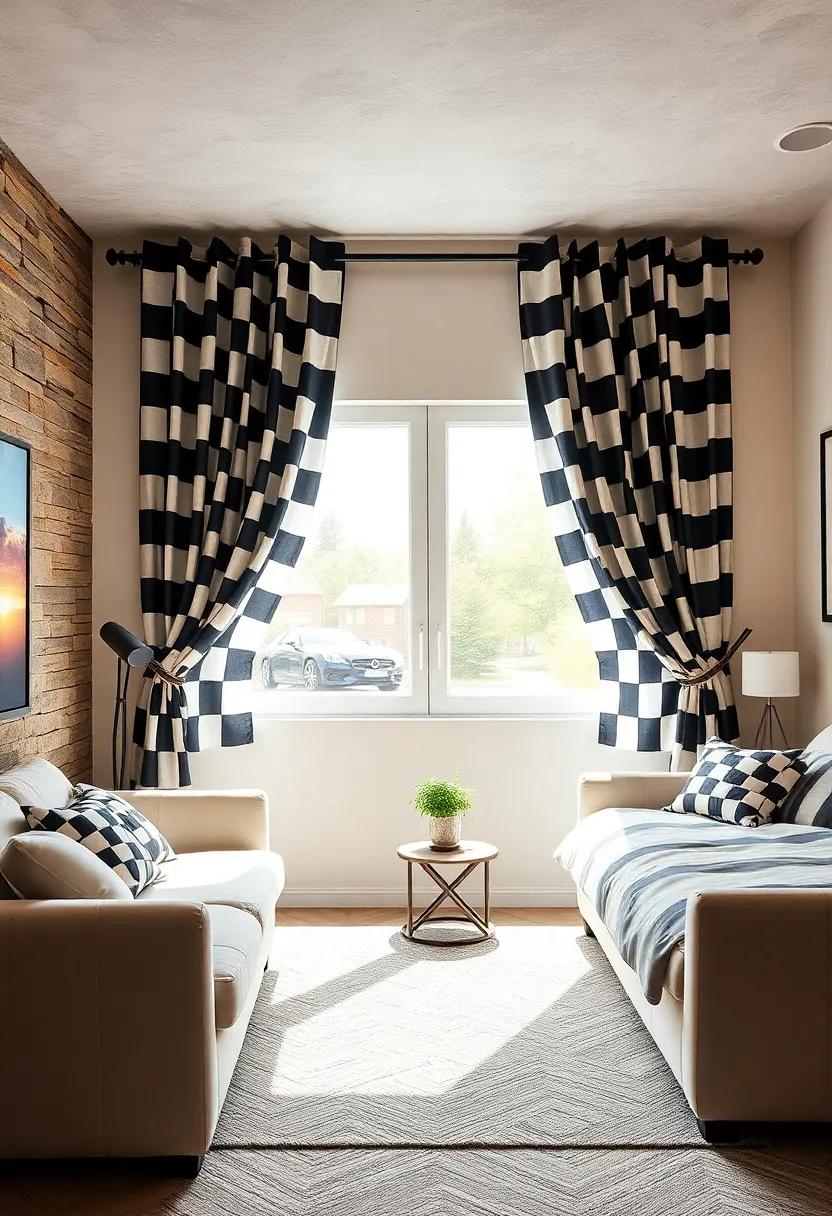 Checkered Flag Curtains: Install checkered flag curtains that frame the ⁣windows ‌beautifully and maintain the racing theme throughout