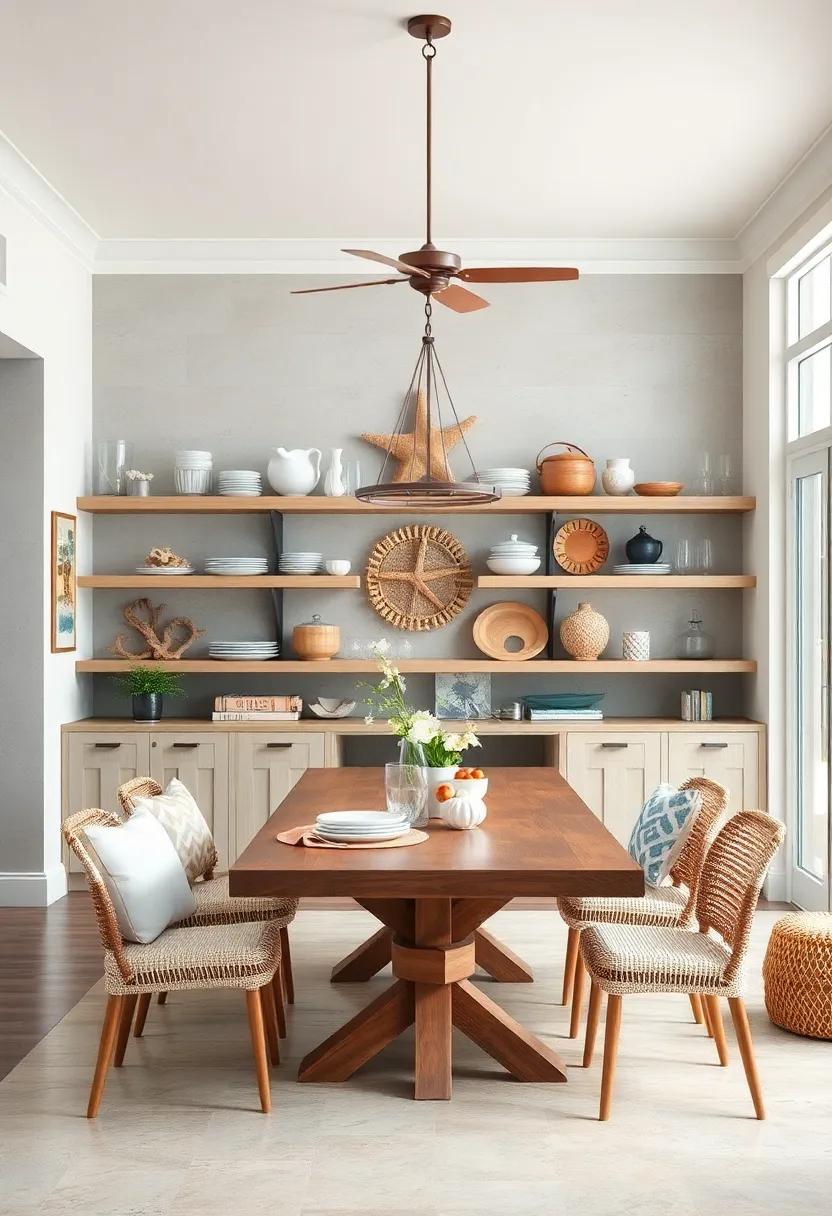 Open Shelving: Display dishes and glassware on open shelves, showcasing coastal items‍ such as nautical ropes and⁣ coral