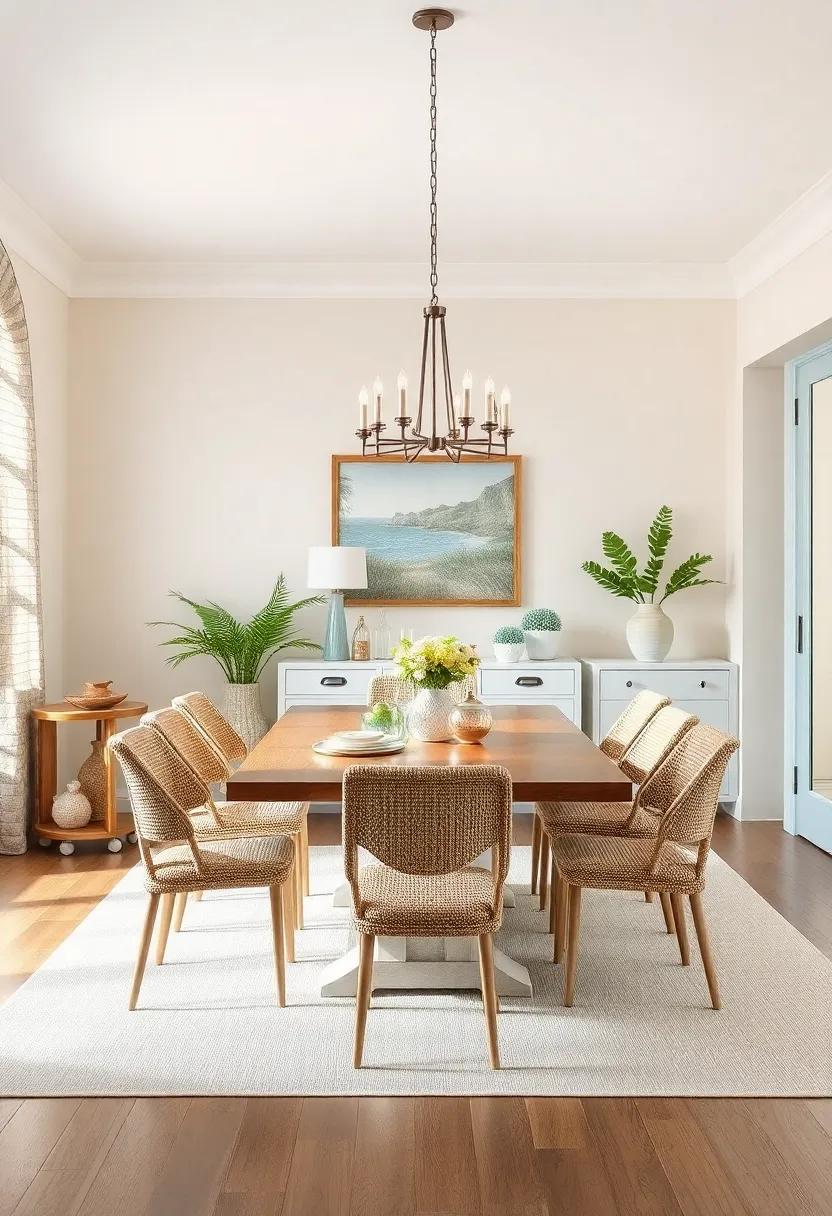 Beachy Wall Colors: Paint your dining room walls in soft, pastel shades inspired by coastal sunsets or sun-washed cottages