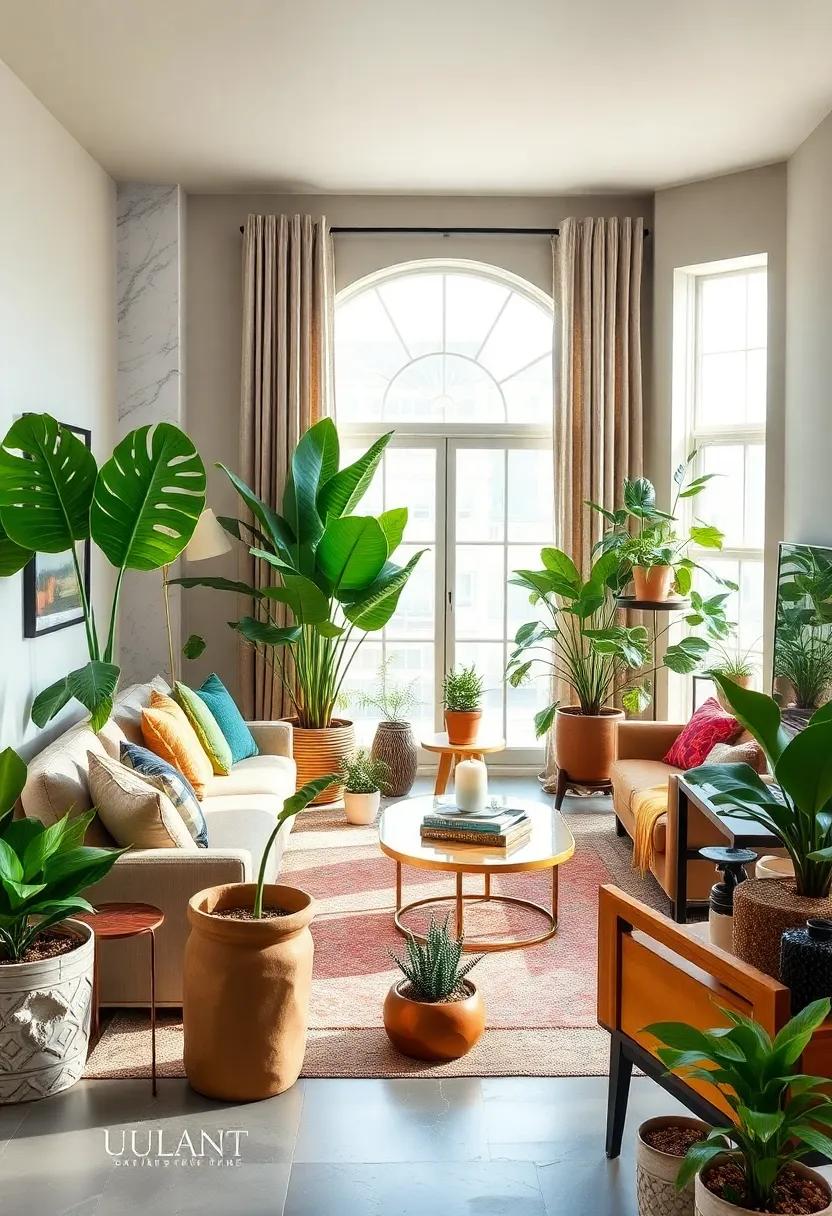 Mix⁢ Plant ⁢Sizes: Balance larger⁢ potted plants like monstera or fiddle leaf​ figs with⁢ smaller varieties,such as succulents or air‍ plants,for visual interest