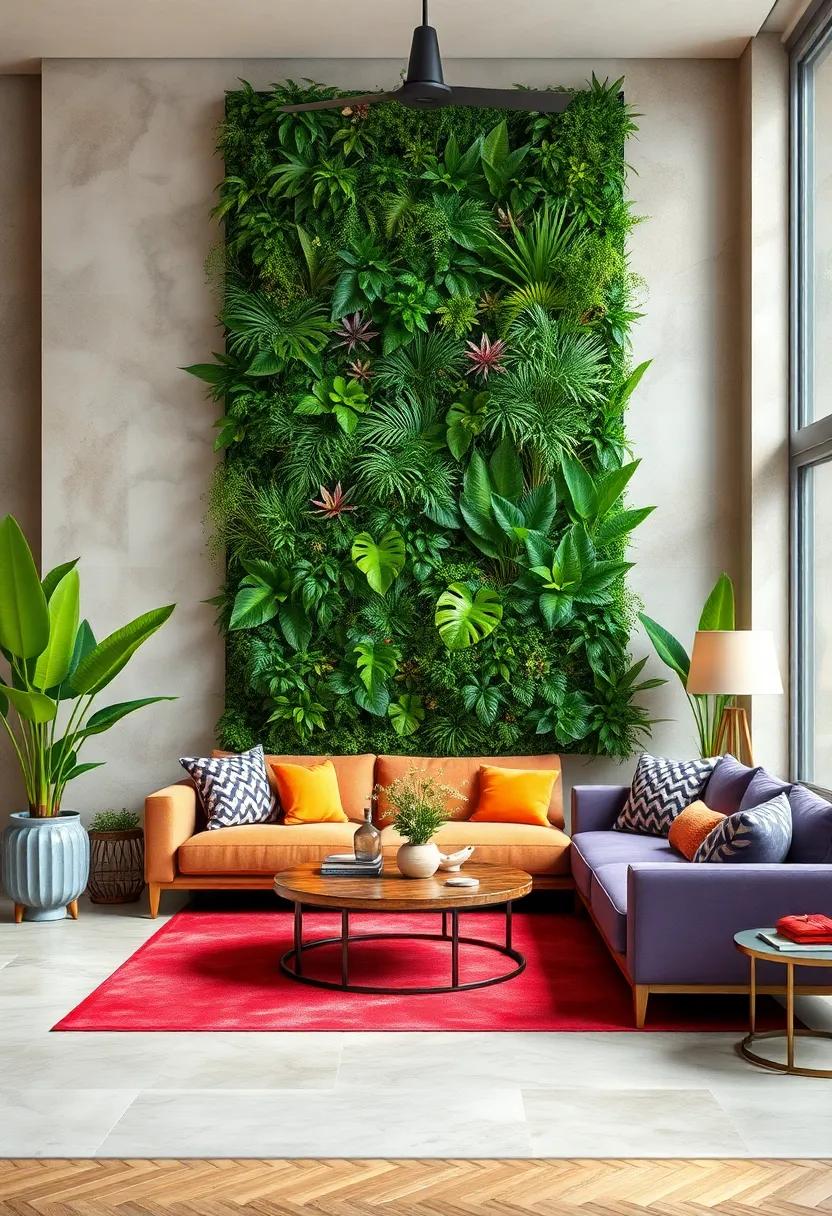 Experiment ⁤with Vertical ⁢Gardens:⁤ Design ⁣a ⁣vertical ⁣wall garden to maximize space ⁢and introduce⁤ a ⁢lush​ jungle ⁢effect into your living ‌room