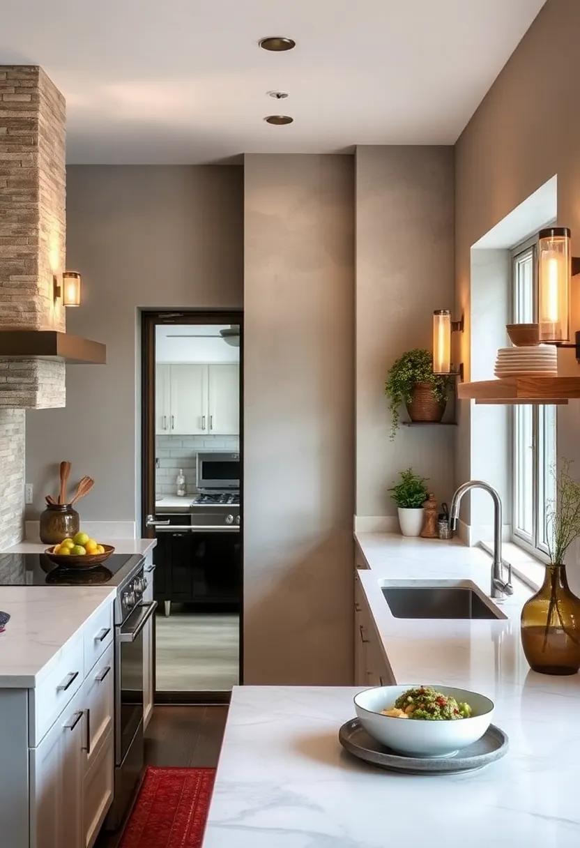 Add Wall Sconces: position wall sconces strategically to add warmth and character to your galley kitchen without taking up counter space