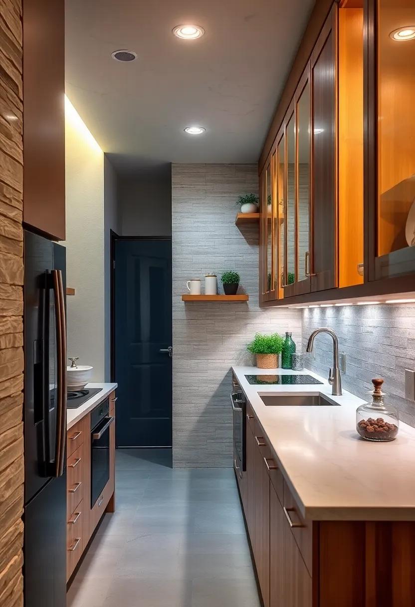 Embrace Under-Cabinet Lighting: Install LED strips beneath your cabinets to illuminate countertops and add depth to your galley kitchen