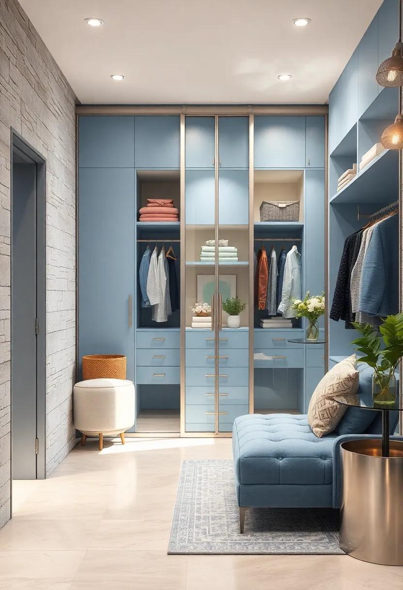 Install a sliding glass door with silver frames,providing a stylish entrance that keeps the closet space tidy and organized