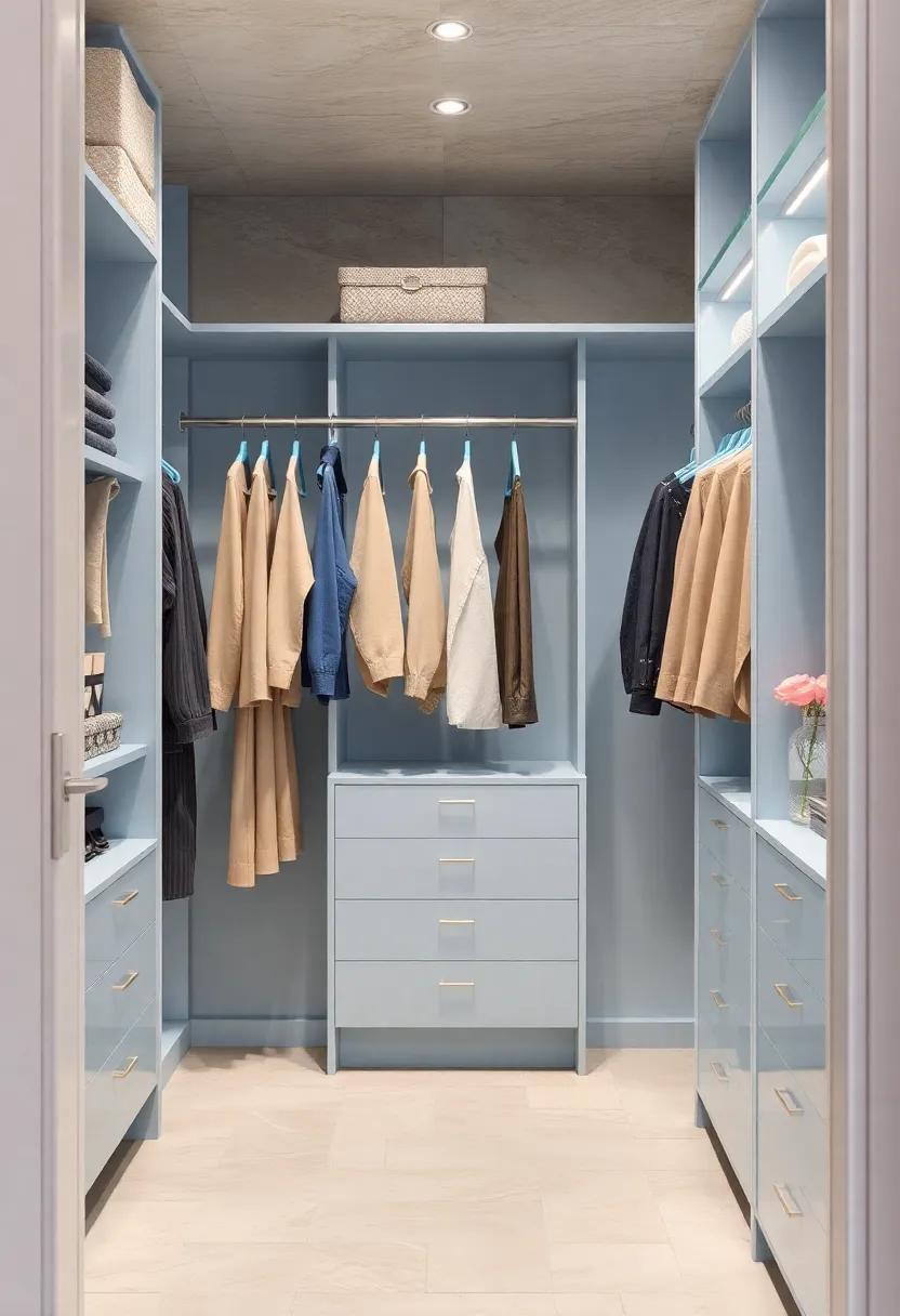 Showcase your favorite clothing items with pastel blue hangers accented in silver, turning everyday organization into a stylish display