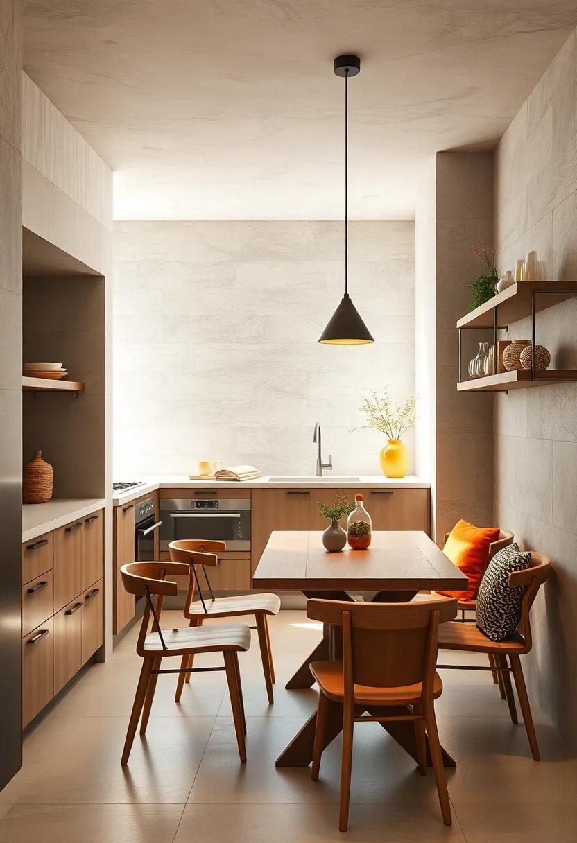 Create a cozy ‌nook with a small wooden dining‌ table and simple chairs, inviting warmth ‍and intimacy to mealtime