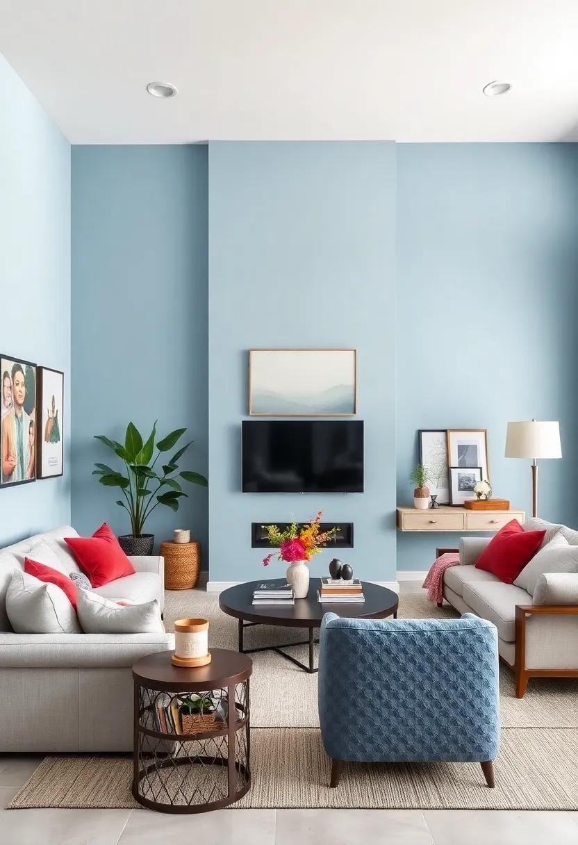 Powdered Denim: Inspired by the ​comfort of fabric, this soft blue creates a cozy and relaxed atmosphere, perfect for casual living