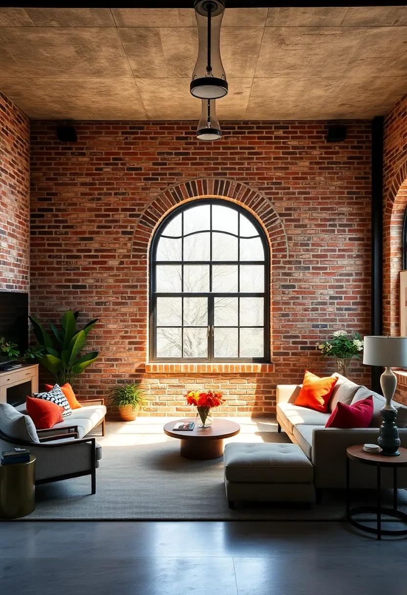layered Lighting: the interplay of light and shadow ​on exposed brick adds depth to a room, allowing for creative layering of ambient, task, and accent lighting