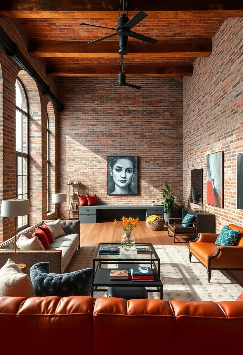 Industrial Chic: Furniture and decor in metal, glass, and leather can elevate the industrial chic aesthetic, creating a harmonious balance with the roughness of exposed brick