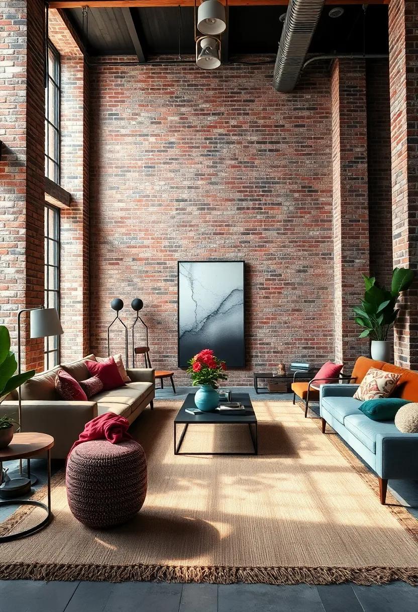 Bold Textures: Introduce‍ various textures through textiles like plush rugs, soft cushions, and smooth wood finishes to contrast against the rugged surface of the brick