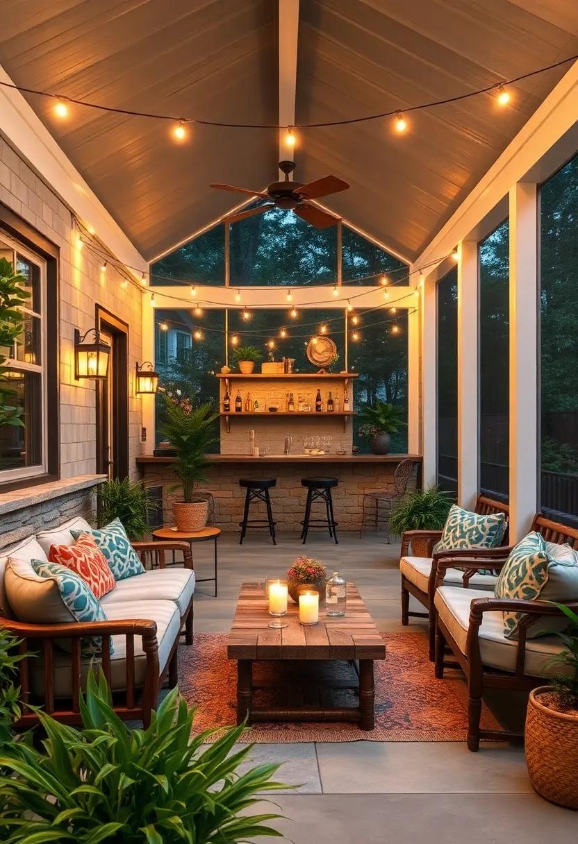 Nostalgic Memories: Celebrate cherished moments‌ in this retro screened⁢ porch ⁢bar adorned with string lights that flash back to simpler ‍times, creating an inviting⁣ setting ​for reminiscing with friends