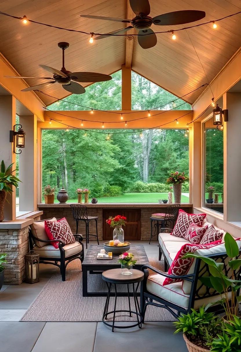 Chocolate Bar⁣ Delights: This sweet-inspired ⁢screened porch bar features a cocoa-themed design,‍ where delicious desserts meet charming string ⁣lights illuminating a cozy retreat‍ for gatherings