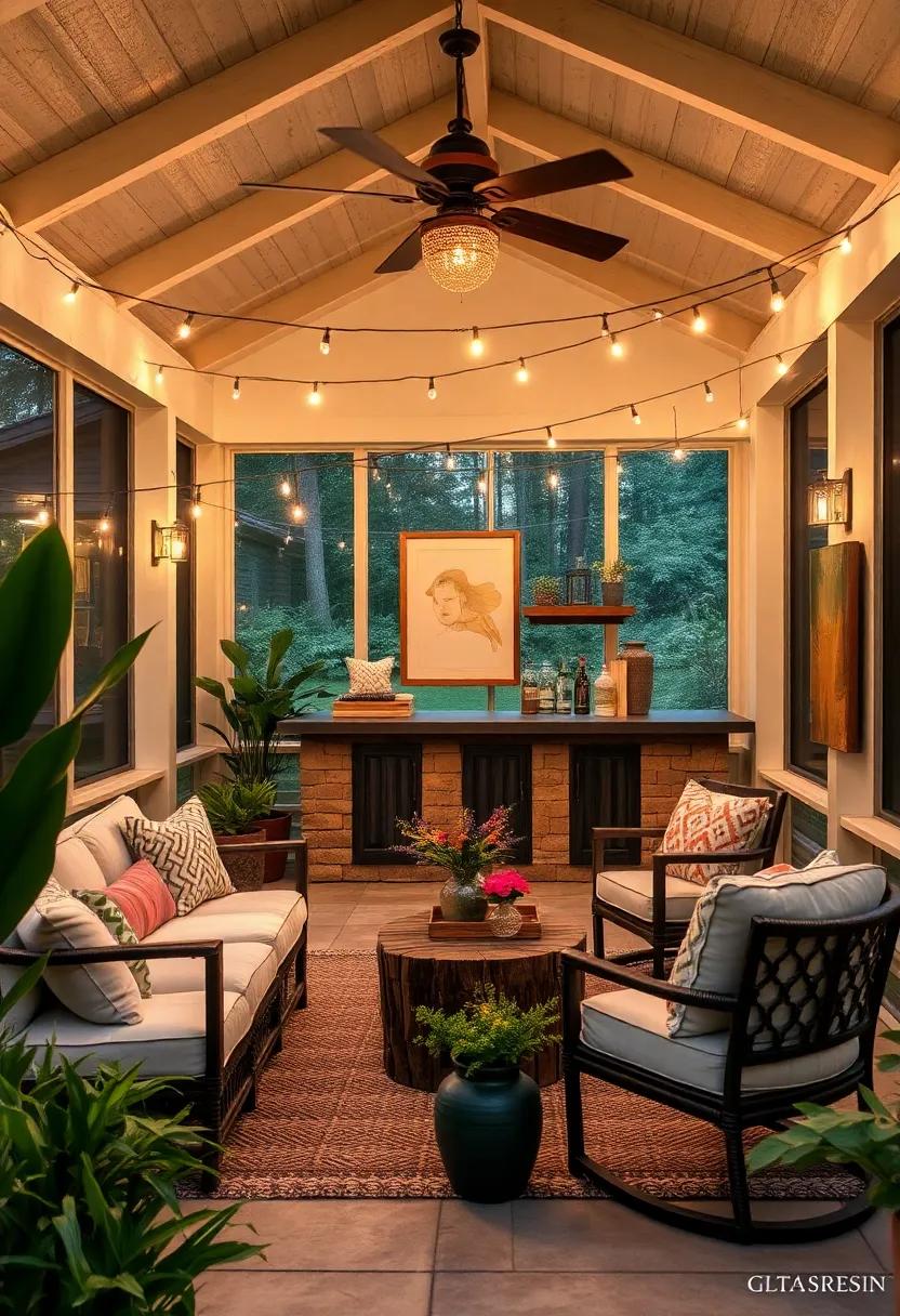 Artisanal ⁣Hideaway: ⁤Featuring ⁤handcrafted ‍furniture ⁤and local artwork,‍ this ‌screened porch bar is illuminated by artisan string⁢ lights, creating⁣ an eclectic‍ yet inviting ​atmosphere for intimate gatherings