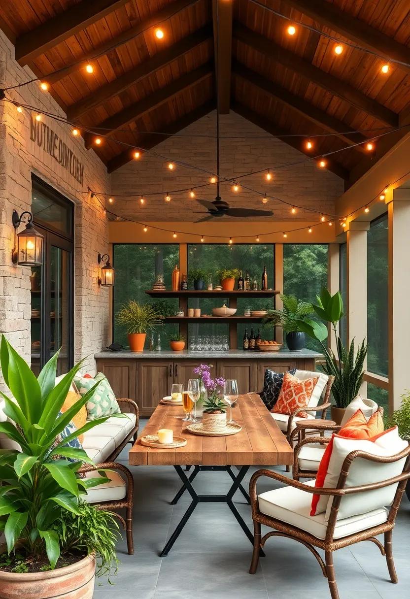 Camping Vibes: Bring the outdoors‌ to your home with ⁣this⁤ porch bar ⁣inspired ⁢by camping ​traditions, featuring playful string‌ lights⁣ mimicking campfire sparks for nights filled‍ with ⁤stories and ​s'mores