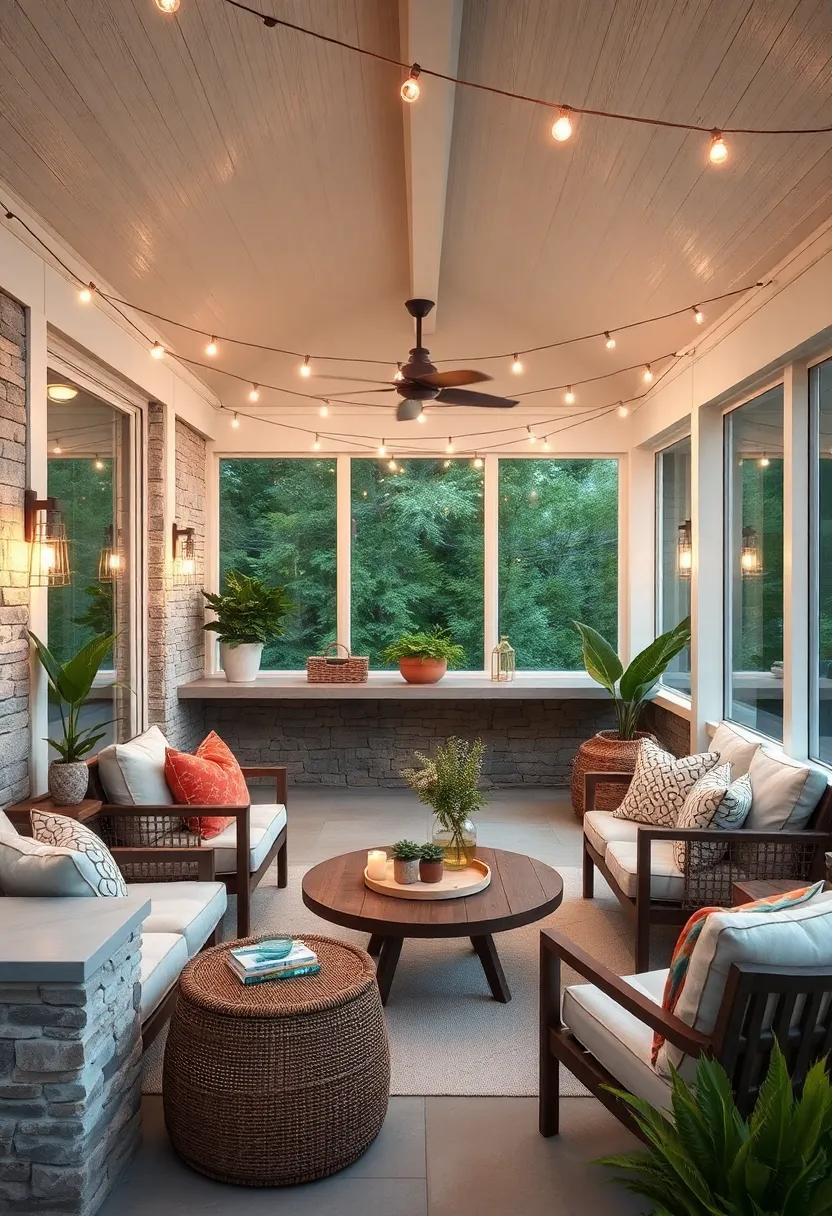 Nordic Nook: This⁤ Scandinavian-inspired screened porch bar ​captivates with its clean aesthetic and soft ⁤glowing string lights, creating⁤ a serene gathering space that ‌emphasizes simplicity⁢ and​ comfort