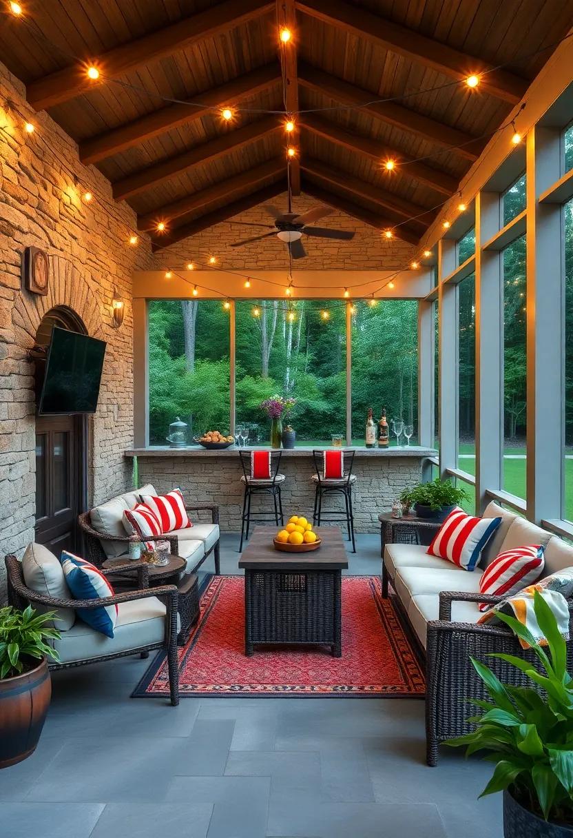 Sporty​ Retreat: This screened porch bar⁤ doubles ‍as a sports viewing area,decked⁢ out with⁢ team colors ‌and bright string lights to rouse excitement ‌for game nights and friendly competitions