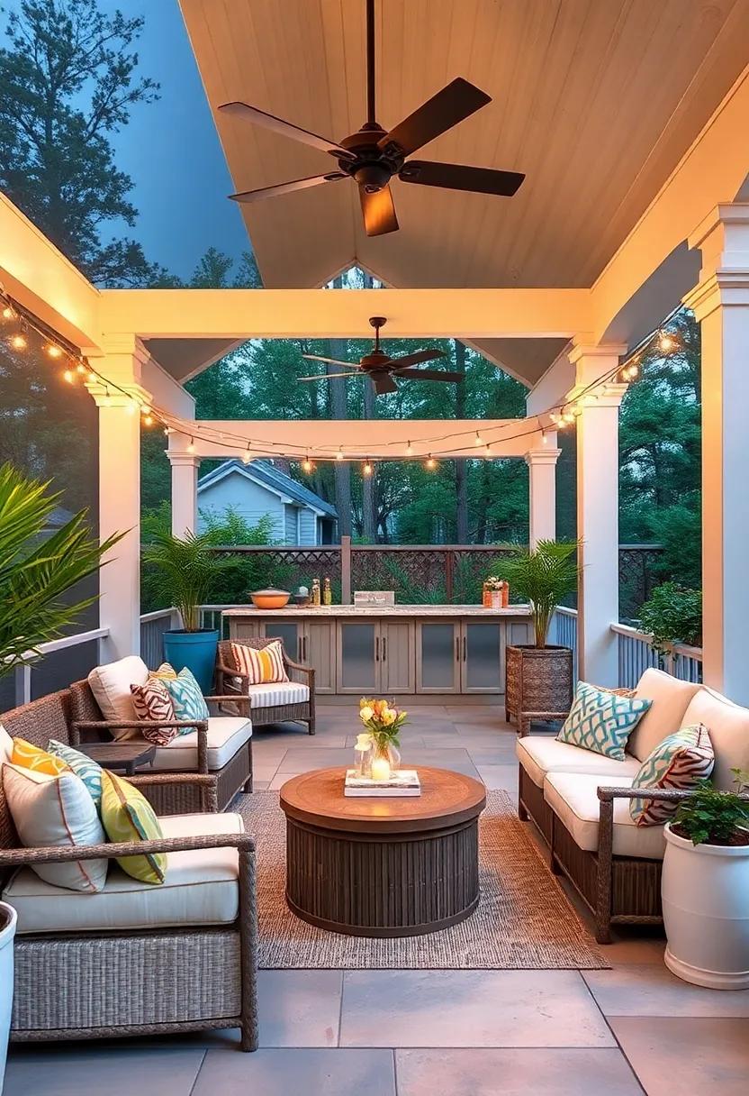 Coastal Breeze: ​With​ nautical decor and a breezy atmosphere,‍ this porch bar embraces ocean hues and is wrapped in a dazzling string ⁣light display‌ that mimics ‍the‍ stars above