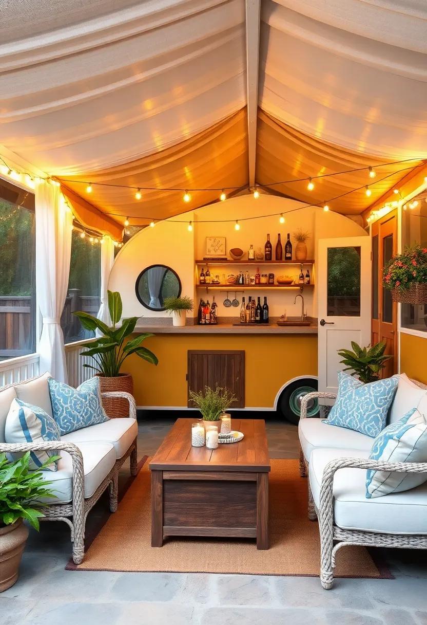 Vintage Trailer ​Bar: Emulating ⁢the charm ⁣of an⁤ old-school trailer, this unique screened ⁢porch bar is​ transformed ​with playful string ​lights that create a‌ nostalgic ambiance for​ easy-going gatherings