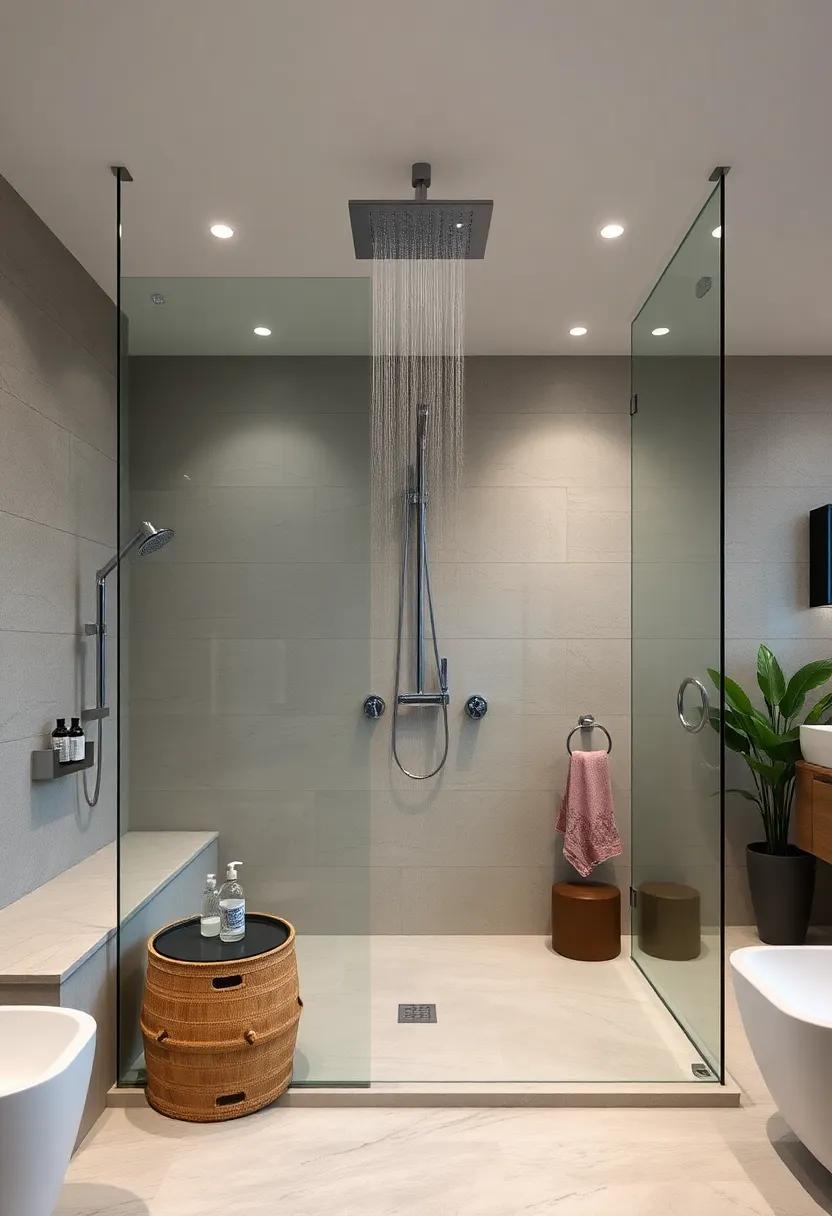 Statement ​Showerheads: Elevate⁢ your shower ‌experience with⁤ stunning​ oversized showerheads that⁢ shine against the backdrop of frameless glass walls
