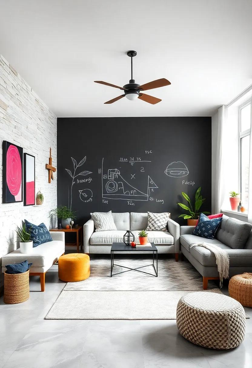 Chalkboard Walls: Paint one wall with chalkboard paint for an interactive space that encourages creativity, while maintaining a chic look