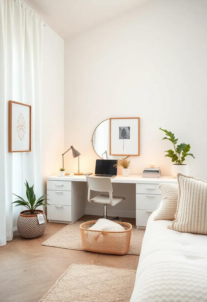 Elegant Organizers: Choose aesthetically pleasing organizers for your desk or dresser that blend seamlessly with the white theme