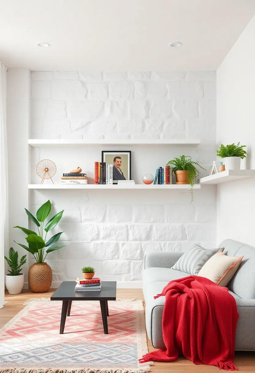 Floating Shelves: Install white floating shelves to display books and decorative items, keeping the floor space clear and organized