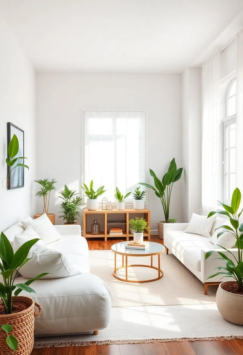 Incorporate Natural Elements: Bring the outdoors in with potted plants that add a pop of green against the white decor, enhancing the overall aesthetic