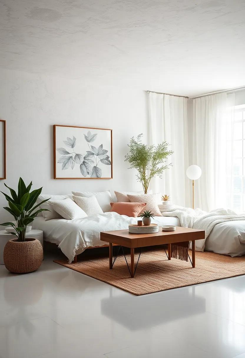 Layer Textiles: Incorporate various white fabrics through blankets, throw pillows, and curtains to add warmth and texture to the room