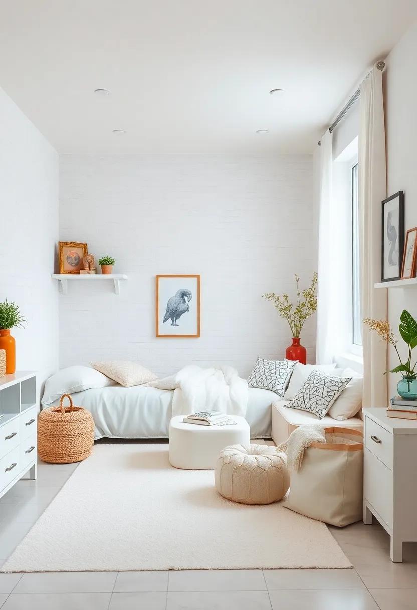 Stylish Storage Solutions: Use decorative bins and boxes in white or neutral tones to keep items organized and the space tidy