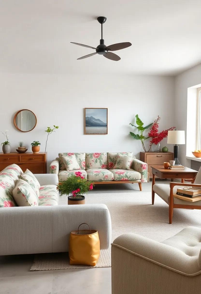 Dive into⁤ the playful spirit of cottagecore with a quirky floral ‍sofa that's been paired with mismatched decor, celebrating the joy of‌ eclectic design